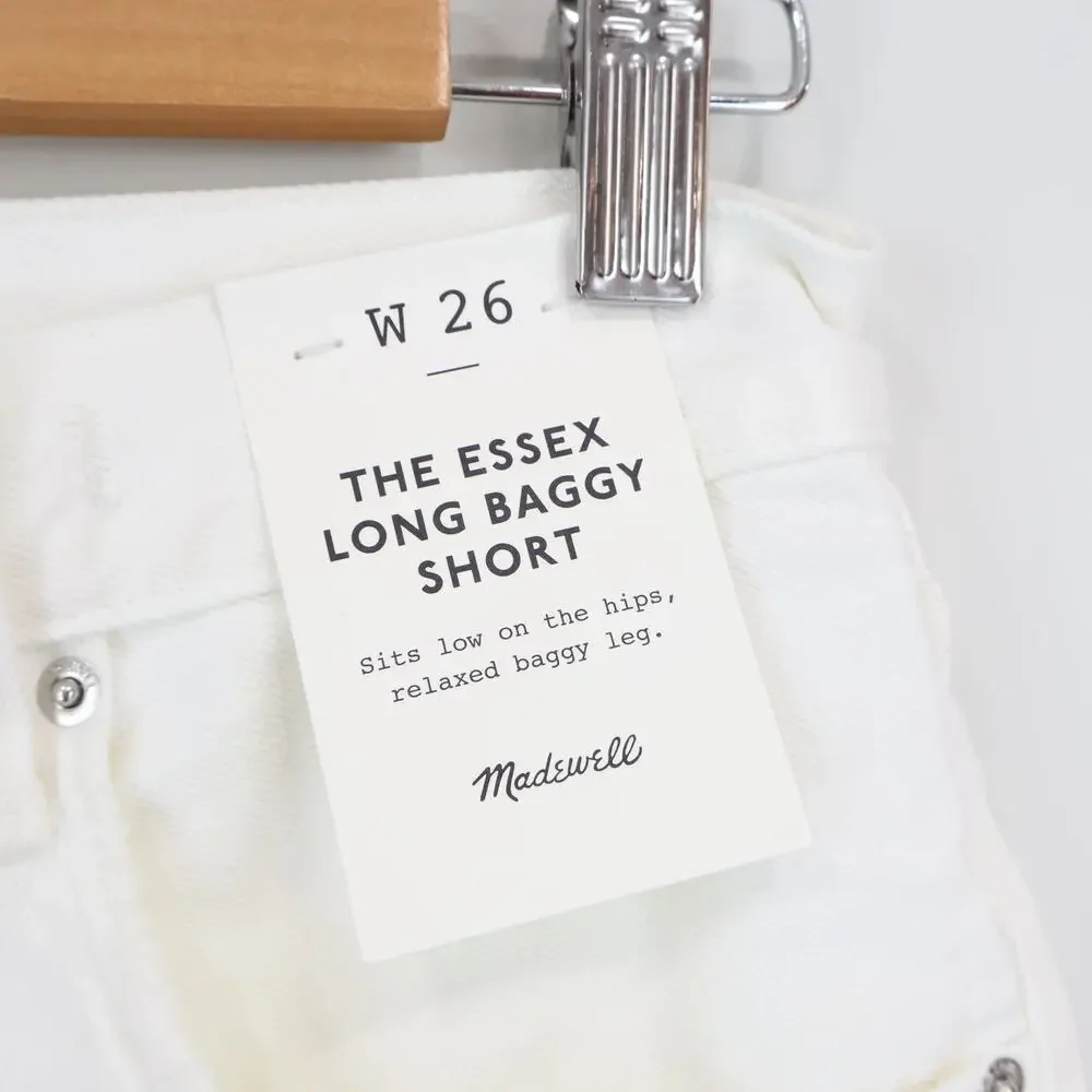 Madewell The Essex Long Baggy Short Tile White Size 26 NWT